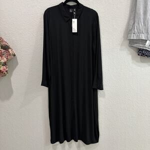 The Fisher Project Dress L Black Tencel Lyocell Midi Shirt Dress NWT $338